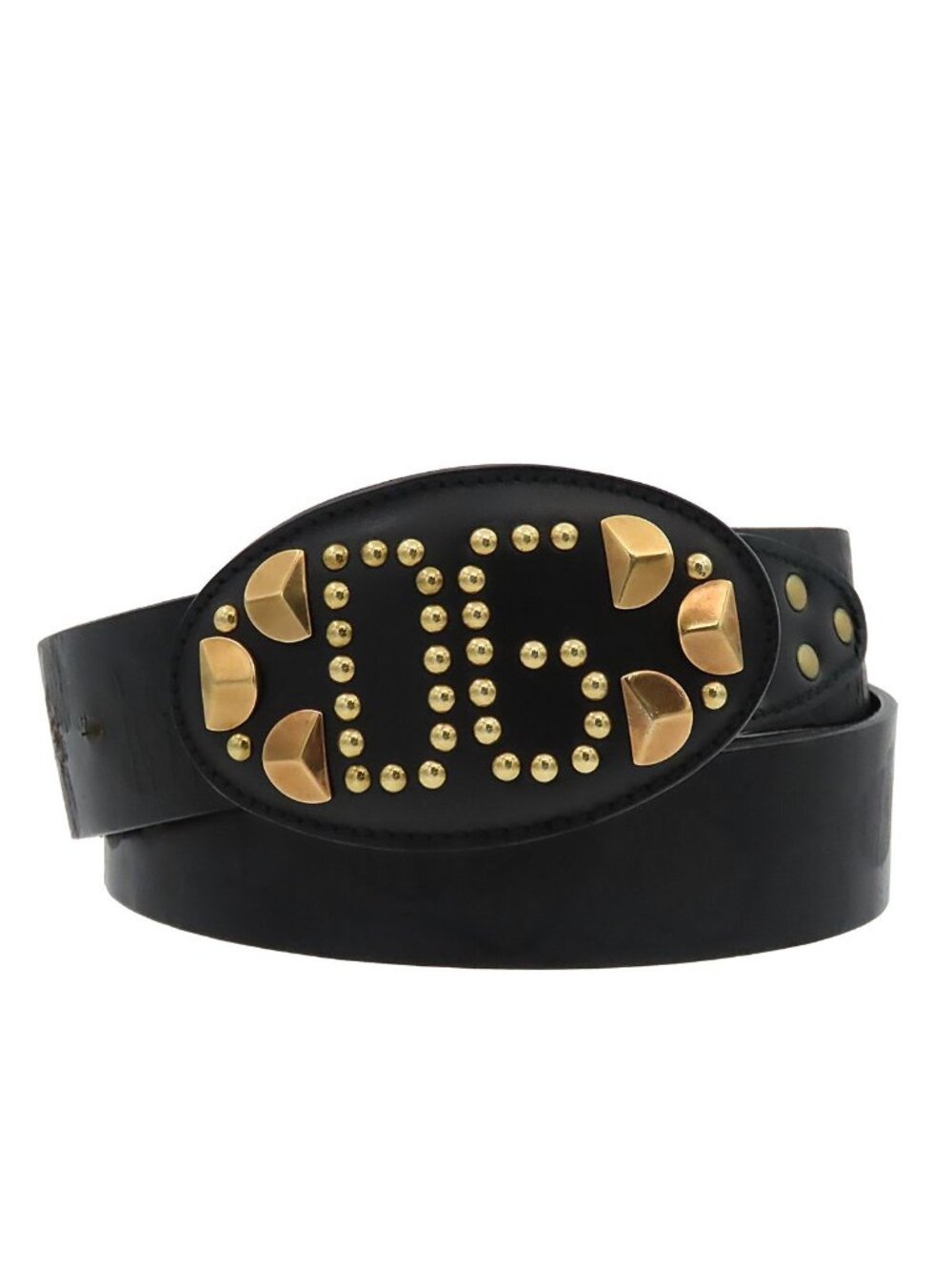 Dolce & Gabbana Studded Belt DG Logo 36 90 Black Leather